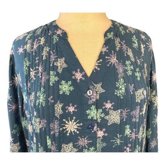 Coldwater Creek 3/4 Sleeve Pintuck Snowflake Whimsy Tunic Large Blue Aqua Purple - Picture 2 of 8